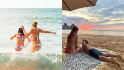 Após troca de farpas com o ex, Luana Piovani curte praia com Bem e Liz em Portugal