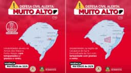 Defesa Civil emite dois alertas vermelhos para chuvas severas no Rio Grande do Sul entre sábado