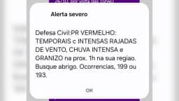 Defesa Civil do Paraná decreta alerta vermelho para temporais e granizo neste sábado (24)